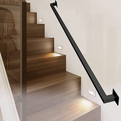 Rampe d'escalier carrée moderne noire en fer forgé pour escaliers, barre de soutien mural, balustrade d'intérieur/extérieur, parfaite pour la maison et le comptoir de bar