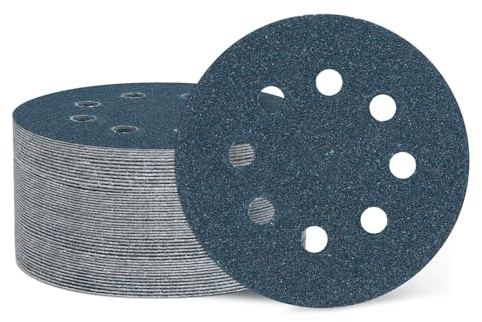 sourcing map Lot de 50 disques de ponçage 125 mm 8 trous Grain 40 Papier abrasif Orbital aléatoire pour travail du bois, métal, pierre et polissage Bleu