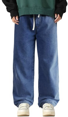Thermojeans Herren Fleece Gefüttert Baggy Fit Jeans Winter Thermo Casual Warm Jeanshose Streetwear Denimhose mit Elastischem Bund und Taschen