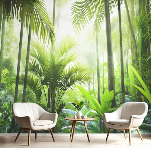 Papel Pintado Pared 3D Verde Esmeralda Palmera Del Sol Fotomurales Tv Fondo Dormitorio Murales Paisajes Tropicales Para Sala De Estar Pósteres Motivos De Restaurante De Oficina,350X260Cm