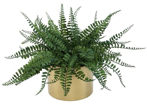 DuHouse Artificial Fern Potted Plant, Fake Greenery Plants in Pot, Faux Fern for Home Office Desk Shelf Bathroom Kitchen Farmhouse Tabletop Decoration(Large-Gold Pot)