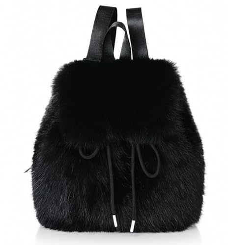 Syglawnd Zaino soffice, Zaino in peluche Fuzzy Y2k Mini borsetta estetica in pelliccia sintetica per donne e ragazze, Nero