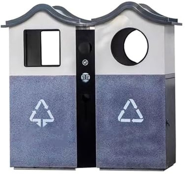RYUQW3RE Cubo de basura para exterior con tapa Contenedor de basura doble exterior tipo tejado for zonas públicas.