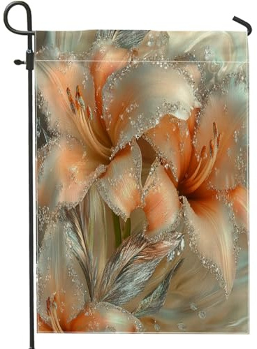 Banderas de jardín de flores de lirio de día de primavera de 12 x 18 pulgadas, doble cara para decoración exterior, estilo 3D, flores de lujo, bandera de casa de lona para patio delantero, bandera