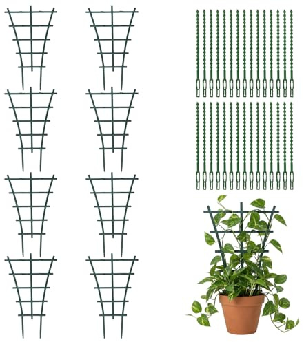 8 enredaderas para plantas de interior, enrejado con 30 ties, ayuda para trepar plantas de 25 x 15 cm, ayuda para plantas trepadoras, pequeñas, robustas y fáciles de montar, el espacio de crecimiento