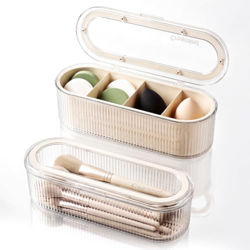 Qivra 2er-Set Organisateur Maquillage Acrylique Crème, Boite de Rangement Cosmetique avec Couvercle Maquillage Transparente, Tiroirs Organisateur de Cosmétiques pour Chambre et Salle De Bain
