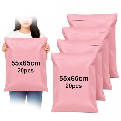 XRXYMQ Lot de 20 sacs d'expédition - 55 x 65 cm - Rose | Emballage Colis Vinted Résistant, Enveloppe Plastique Expedition, Auto-fermeture, Imperméable, Textiles, Chaussures, Boîtes