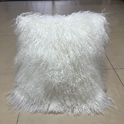 unite down 100% Real Mongolian Lamb Fur Cushion Cover/Pillowcase (18x18inch, White)
