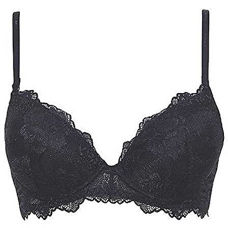 LORMAR Reggiseno Push Up Desiderio in Pizzo Senza Ferretto con Coppe Graduate a Scollatura Profonda - Coppa B Disponibile nei Colori Bianco, Nero e Noisette
