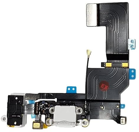Smartex® Charging Port Flex cable compatible with iPhone 5S White – Dock Connector with built in Microphone, Home button, Loudspeaker, Antenna