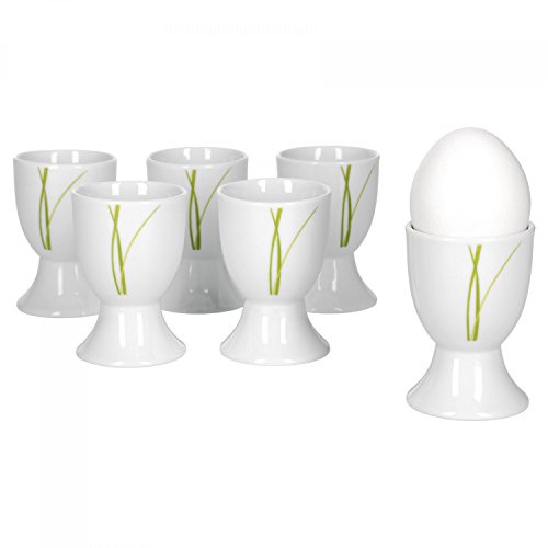 Van Well Bali 6er Set Eierbecher, rund Ø 4,8 cm, H 7,0 cm, Liniendekor, edles Marken-Porzellan