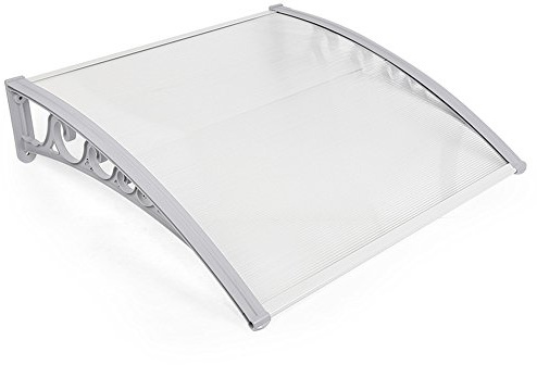 Flyelf Türvordach Pultbogenvordach Haustürvordach Pultvordach (80x120cm) Aluminiumrahmen Polycarbonat Dach 5mm Weiß