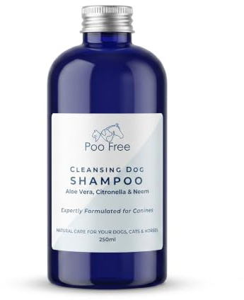 99% Natürlich Hund Shampoo - Mit Aloe Vera, CITRONELLA & NEEM - 250ml - von POO FREE. Ohne Sulfat, Ohne Silikon, Ohne Parabene. Konzentriert, Beruhigt, Hydratisiert, Lindert Juckreiz.
