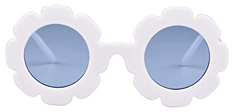 ADE WU Sunglasses for Kids Toddler Girls Boys Children Flower Sun Glasses UV 400 Protection (White Frame Blue Lense)