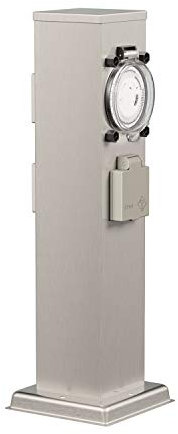 ledscom.de Garten Steckdosensäule Polly für außen, IP44, Timer/Zeitschaltuhr, 3-Fach, Edelstahl, Edelstahl, eckig, 40 cm