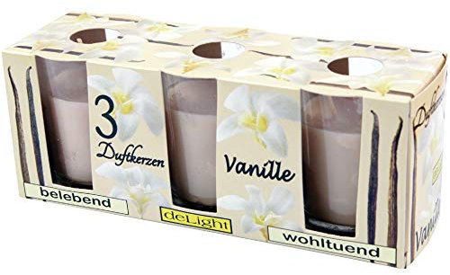HS Candle Duftkerzen Classic 3er Pack im Glas, lange Brenndauer und angenehmer Duft (Vanille)