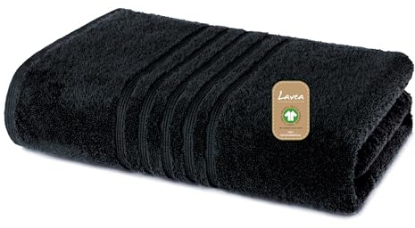 Lavea® Saunahandtuch 80x200 cm - Schwarz | 100% Baumwolle – Großes Saunatuch für Damen & Herren, saugstarkes Frottiertuch, weich, waschbar, Frottierserie Bali