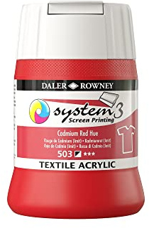 Daler-Rowney System3 Textile Acrylic Screen Printing Ink, Plastic Pot, 8.45oz - 250 ml, Cadmium Red Hue