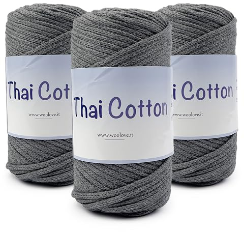 Thai Cotton Promozione 3 pezzi di Fettuccia in Cotone per Uncinetto Ideale per Creare cestini Borse - Grigio Medio 104