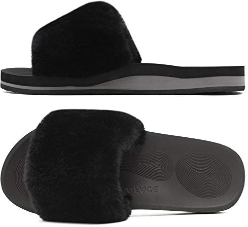 COFACE Arch Support Slippers for Women Ladies Faux Fur Slip On Sliders Orthopedic Slippers for Plantar Fasciitis