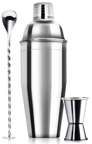 Cocktail-Shaker-Bar-Set, 680 ml, professionelles Margarita-Mixer, Getränke-Shaker und Messbecher und Rührlöffel-Set, professionelles Edelstahl-Barwerkzeug, integriertes Barkeeper-Sieb für Martini-Set