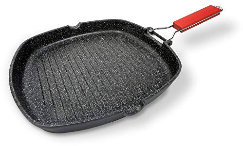 Moneta Bistecchiera antiaderente, 28x28cm Pro Grill con manico pieghevole anche per induzione