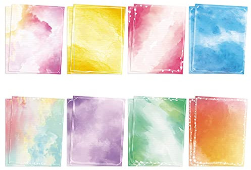 Aquarell-Briefpapier-Set 96 Stück (liniert und doppelseitig farbig) Schweres Briefpapier 8,5 x 11 in dekorativem Briefpapier 8 Designs ausgewählt