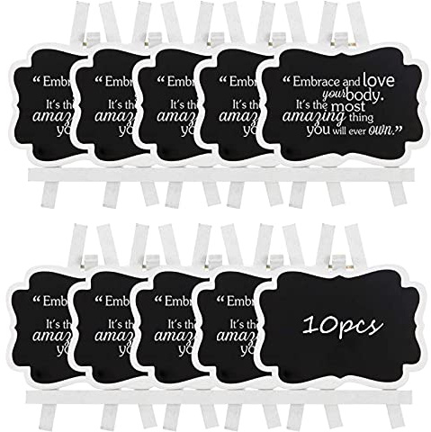 10 Stücke Mini Holz Tafel Set mit Staffelei, Giyiprpi Abwischbare Klein Holz Kreidetafel Memotafel, Schilder Tafeln zum Aufhängen für Hochzeit Abschlussfeier Food Signs Special Event Dekoration