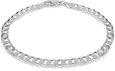 Collar/pulsera de cadena de eslabones cuadrados planos de 5 mm de plata de ley para hombre de Tuscany Silver, 8 inches, Plata