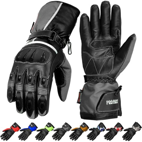 PROFIRST Motorbike Gloves Motorcycle Riders Waterproof Leather Gloves for Men and Women with Hard Protection To save Hands From Injury (Grey, Large)