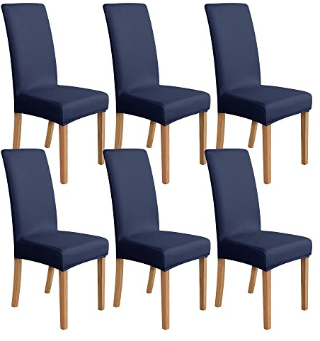 Amazon Basics Dining Chair Covers, Stretch Parson Chair Slipcover, Removable Washable Chair Protector for Home/Restaurant/Banquet, Navy, 6-Pack