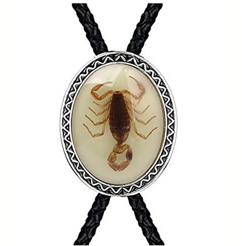 DELIGUO Bolo Ties Krawatte Für Herren - Western Cowboy Naturstein Skorpion Krawatte, Vintage Classic Shirt Accessoires Lederseil Casual All-Match Schmuck Halskette