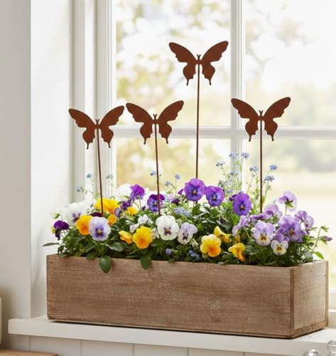 LB H&F Gartenstecker Schmetterling Roststecker Edelrost Rostfigur Rostdeko Figur Gartendeko (4er Set Schmetterling Stecker Rost)