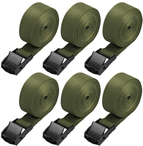 Hejo Spanngurte Kurz, 6 Stück Zurrgurte mit klemmschloss, 2,5 m Verstellbare Befestigungsriemen für Fahrrad, Motorrad, Camping, Gepäckpakete, Grün