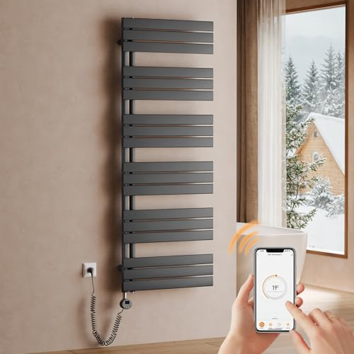 S'AFIELINA Handtuchheizkörper elektrisch 1599×600 mm 1000W WLAN Anthrazit | Badheizkörper elektrisch mit Thermostat, App-Steuerung, 7-Tage-Timer und LCD-Anzeige, elektrischer Handtuchtrockner