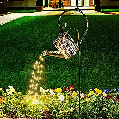 Luces solares para regadera, linterna LED solar para exteriores, luces colgantes impermeables, luces de cadena para exteriores, césped, decoración de paisaje (con soporte)