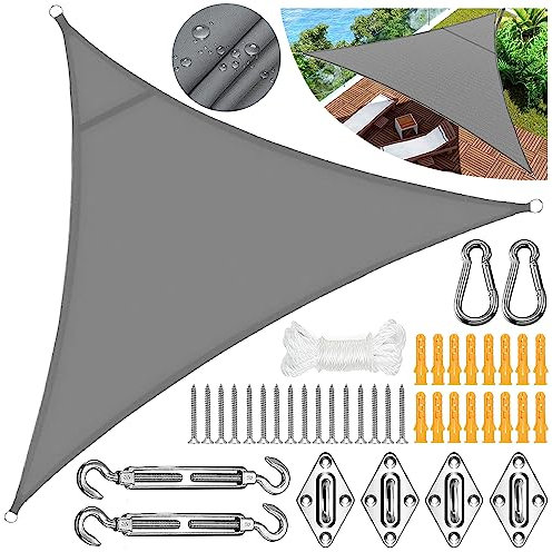 Toldo triangular 3x3x3 m, impermeable, protección UV y solar, para terrazas con fijación