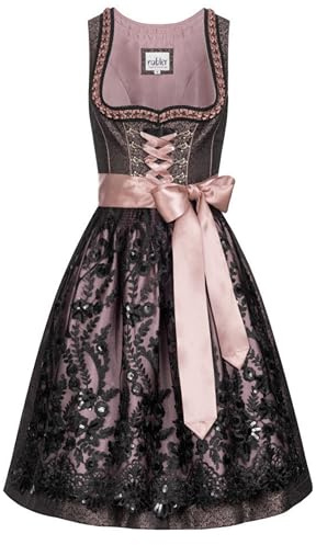 Nübler Damen Dirndl Selina I Größen 32-50 I Midi-Dirndl mit Rocklänge 60 cm & passender Schürze I Festliches Trachtenkleid mit modernem Schnitt & dezenten Details I Ideal für Trachten & Festlichkeiten