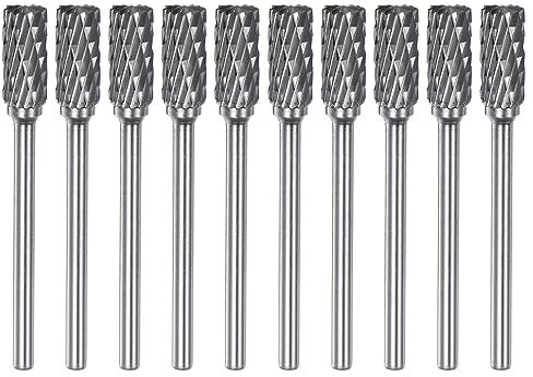 sourcing map 10pcs Carbide Rotary Burrs 1/8 (3mm) Shank 1/4 (6mm) Head Double Cut Cylindrical A Shape Die Grinder Bits Rasp Files for Metal Wood Plastic Polishing Engraving