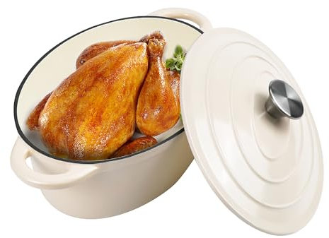 Forno olandese ovale per la cottura del pane, 4,5 litri, antiaderente in ghisa smaltata, pentola da forno olandese con coperchio, casseruola ovale con coperchio fino a 260 °C per cottura, brasatura