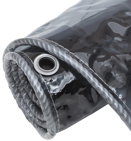 1x2m Clear Black Tarpaulin Waterproof Heavy Duty 400g/m²,PVC Transparent Glass Tarps with Metal Eyelets,Protects Against Water,UV-Ray,for Deck Porch Patio Canopy or Garden Gazebo