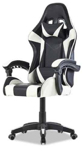 Walden Sedia da gaming, ergonomica, da ufficio, da gaming, schienale regolabile, sedia girevole da corsa, ufficio, computer, ergonomica, videogioco (bianco)