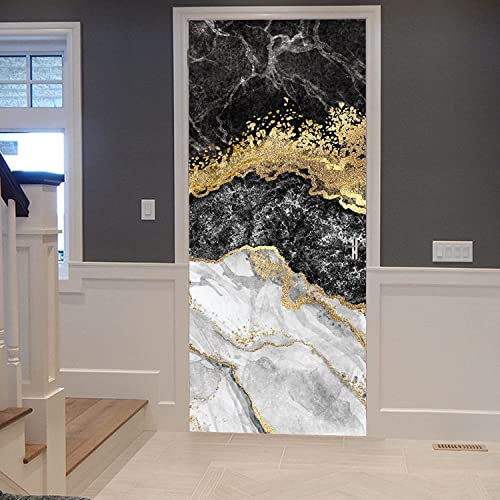 Türtapete Selbstklebend Türposter - Marmor Schwarz-Weiße Textur 90 X 200 Cm - 3D Türaufkleber Wasserfest Türfolie Für Schlafzimmer Gang Tür Verschönern Deko - Kinderzimmer Wohnzimmer Küche Schlafzimm