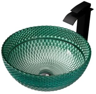 ENGENDER Bathroom Sink Bathroom Vessel Sink Hotel Art Countertop Sink Round Fashion Wash Basin Tempered Glass Wash Basin Bathroom Vessel Sinks (Color : A, Size : Sink Set)