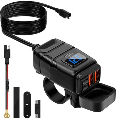 12V USB Steckdose Motorrad Mit EIN-/Ausschalter Und LED-Spannungsmesser, QC3.0 Dual Ladegerät Wasserdicht Für 12V-24V Wohnmobil Boot