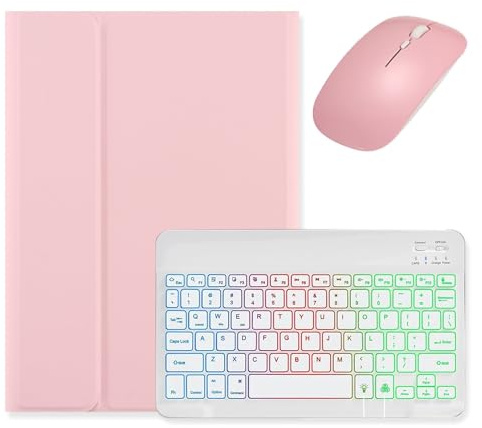 kaidisen Backlit keyboard for iPad 9th 8th 7th Generation iPad Air 3rd Gen/iPad Pro 10.5 Keyboard Case with Mouse, Detachable Backlight Color Keyboard Case,Pink+White