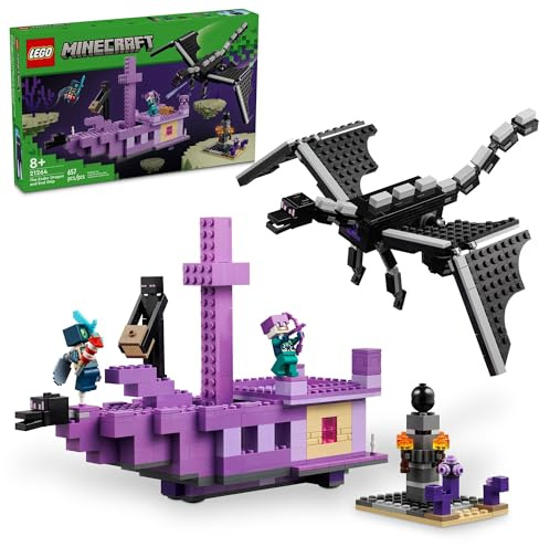 LEGO Minecraft 21264 Der Ender Drache und das Endschiff Bauset, Videospiel Spielzeug mit 2 Minecraft Minifiguren, Drachen Spielzeug Action Spielset für Kinder, Geburtstagsgeschenk für Jungen und