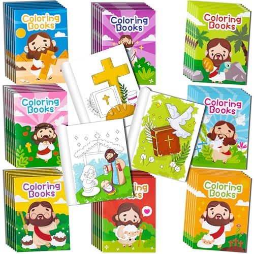Zainpe 24Pcs Christian Bible Coloring Books for Kids Bible Stories Study Easter Theme DIY Art Drawing Book with Jesus Noah's Ark Pattern Color Booklet Party Favors Birthday Gift Goodie Bag Filler