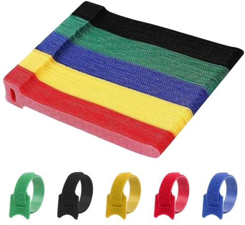 Outtshop Reusable Cable Ties, 100 Pcs Cable Organiser, Black Hook and Loop Nylon Cable Tidy for PC Cable Management, Organizing Cords, TV, Desk（5 Colors）