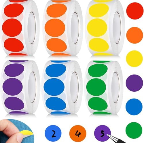 qingmeng 3000Stück Klebepunkte Bunt 25mm Runde Punkt Aufkleber Markierungspunkte Selbstklebend Sticker Ablösbar Klebeetiketten Glue Dot Rot Orange Grün Lila Blau Gelb für Geschenk Bäckereien Umschläge